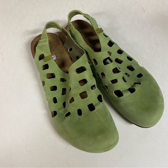 El Naturalista 5060 Green Leather laser cut Shoe mule clog Made In Spain cork 41 - Picture 1 of 14